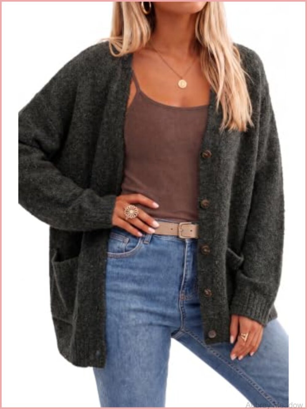 Wool Blend Oversized Chunky Bouclé Cardigan V-Neck Button Front Pockets